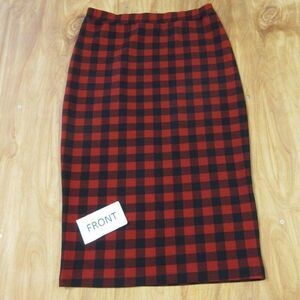 BOBEAU Buffalo Check Pencil Midi Skirt Womens M Black‎ Red Plaid Pull On Stretch
